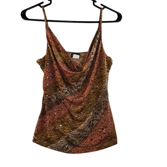 Vintage 90s Y2K Joyce Leslie Cheetah Print Orange Sequin Crop Top Size M - Picture 1 of 4